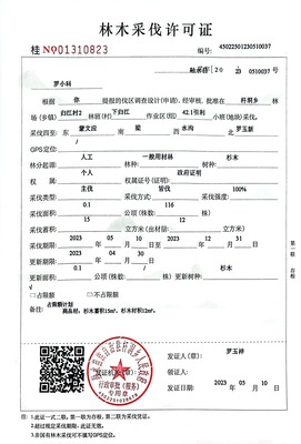 林木采伐许可证:罗小科(桂NO.01310823)公示
